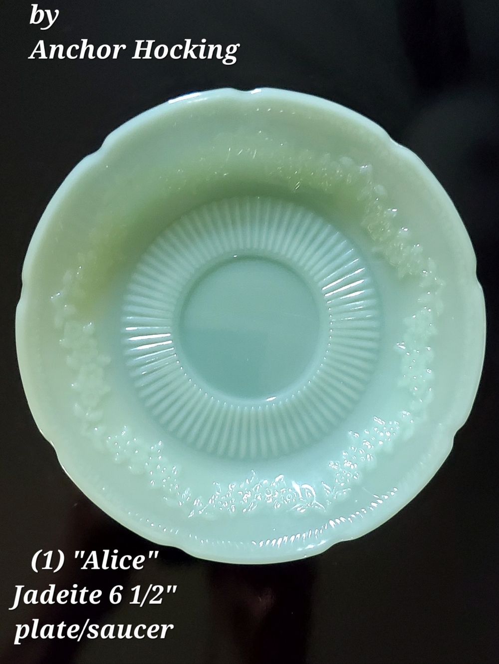 (1)1940s "Alice Jade Ite" Jade Green Glass 6 1/8" Plate/Saucer by Anchor Hocking